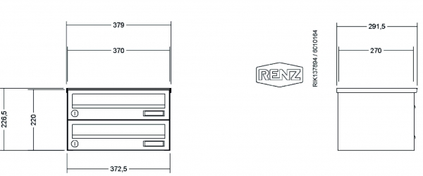 RENZ Briefkastenanlage Aufputz Basic B, Kastenformat 370x110x270mm, 2-teilig
